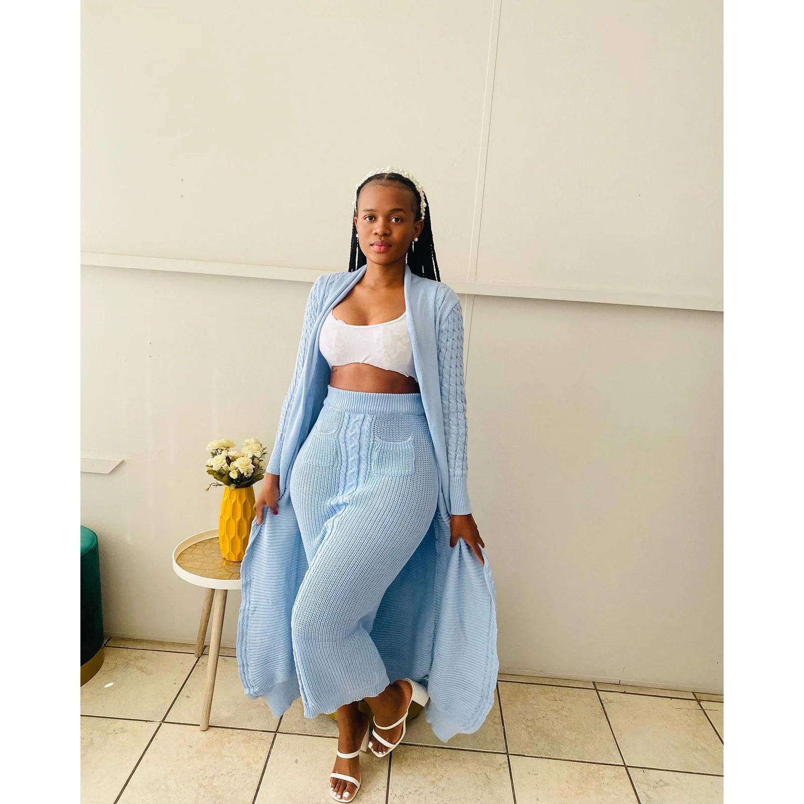 Knitted Sweater Skirt & Long Cardigan Set - Image 4