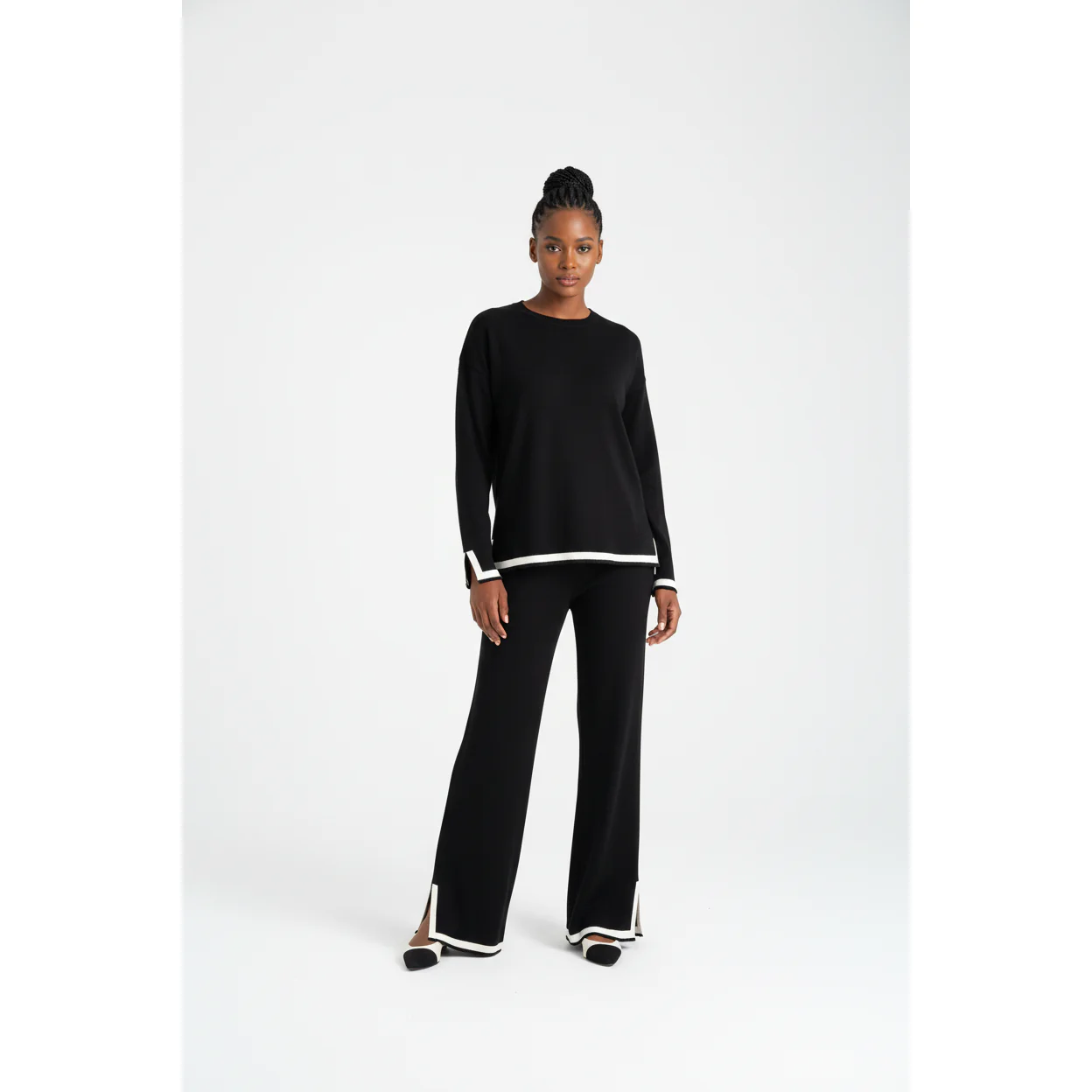 Knitted Sweater Tracksuits Split Up Pullover Top & Wide Leg Pants Set