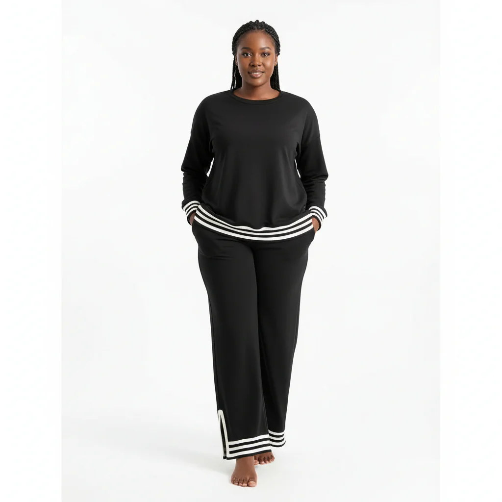Knitted Sweater Tracksuits Split Up Pullover Top & Wide Leg Pants Set - Image 4