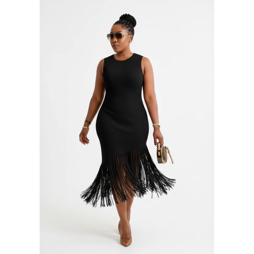 Knitted Tussle Midi Fringe Dress. - Image 2