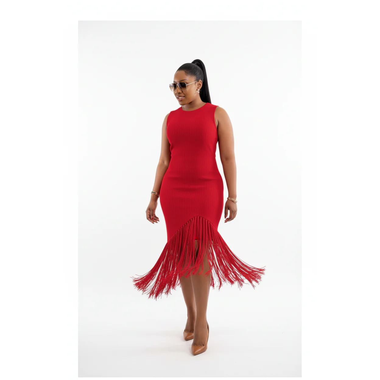 Knitted Tussle Midi Fringe Dress. - Image 3