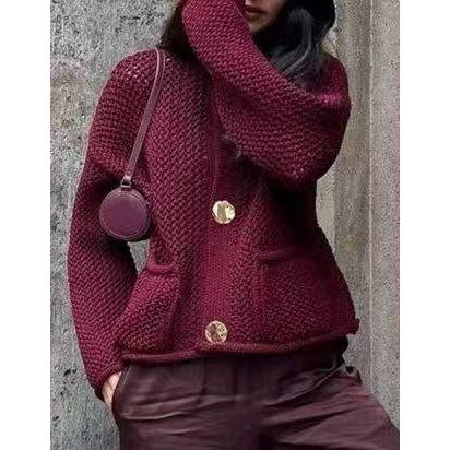 Knitted V-Neck Contrast Long Sleeve Cardigan - Image 6