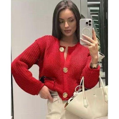 Knitted V-Neck Contrast Long Sleeve Cardigan - Image 8