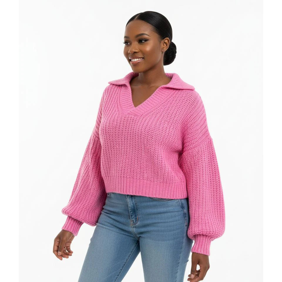 Knitted V-Neck Long Sleeve Top - Image 4