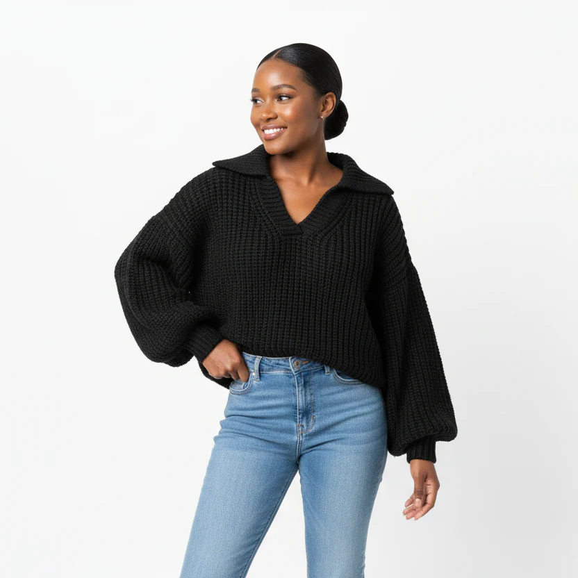 Knitted V-Neck Long Sleeve Top - Image 5