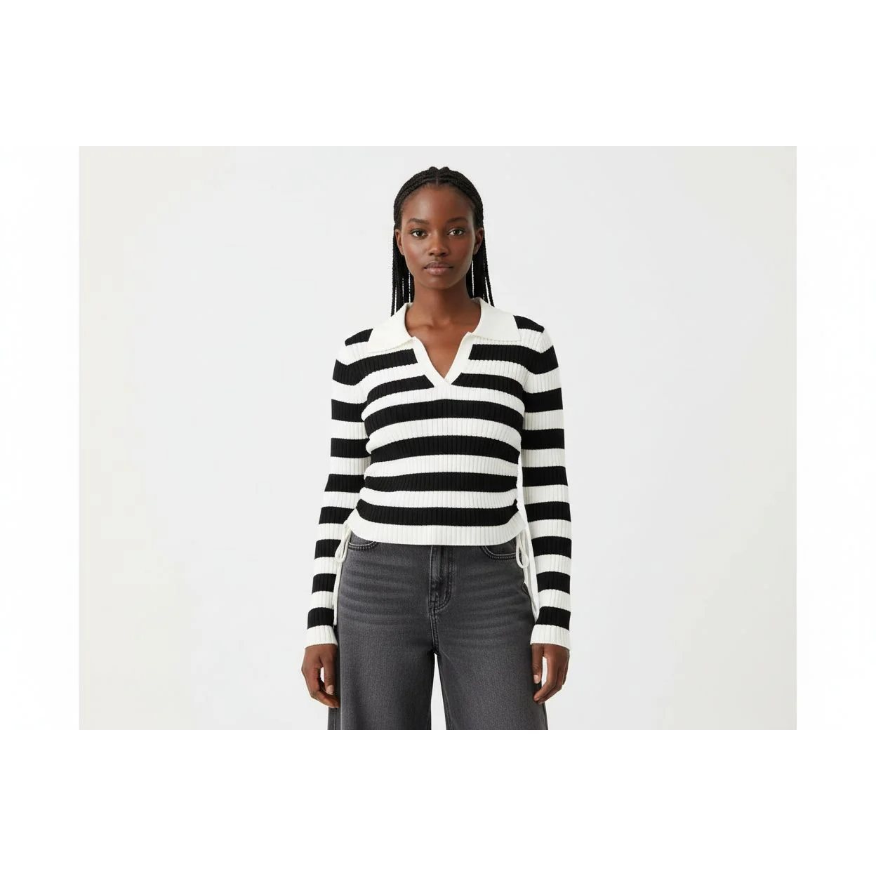 Knitted V-Neck Striped Top - Image 3