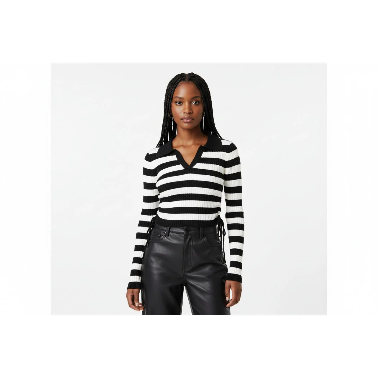 Knitted V-Neck Striped Top - Image 4