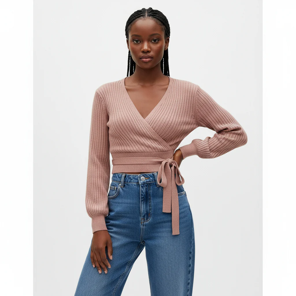Knitted V-Neck Top - Image 2
