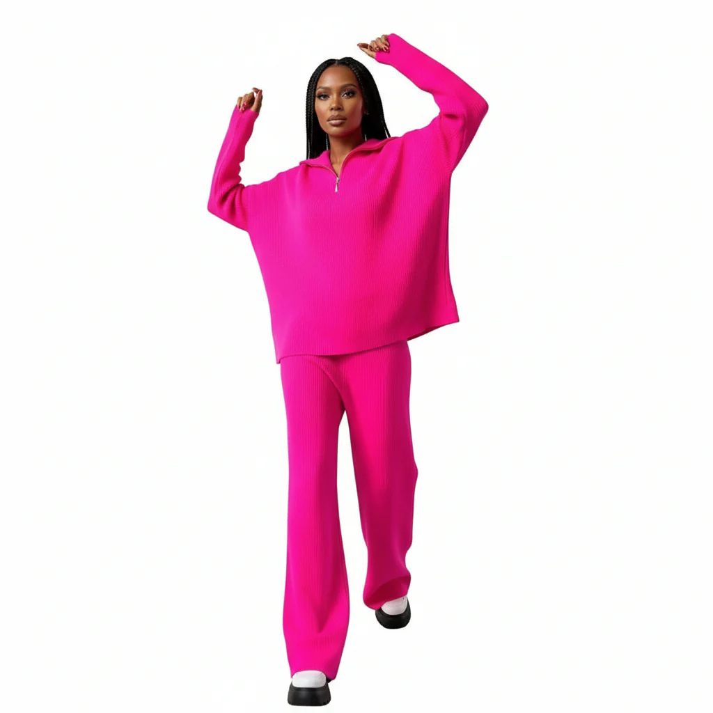 Knitted Zip Neck Top and Pant Set - Image 2
