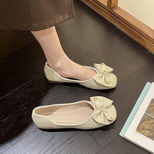 Korean style bow tie lady round toe flat shoes - Image 4