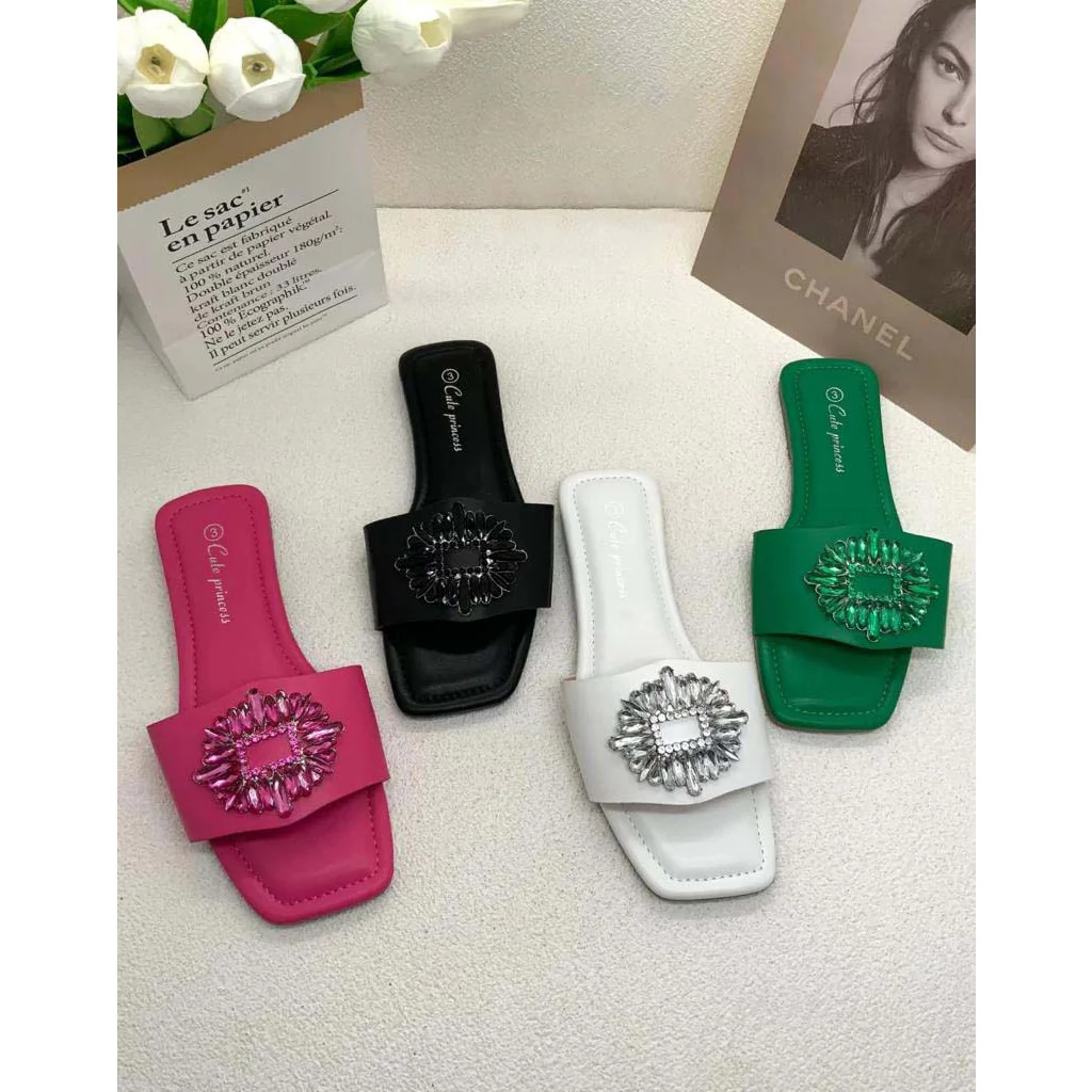Rhinestone Leather Sandals