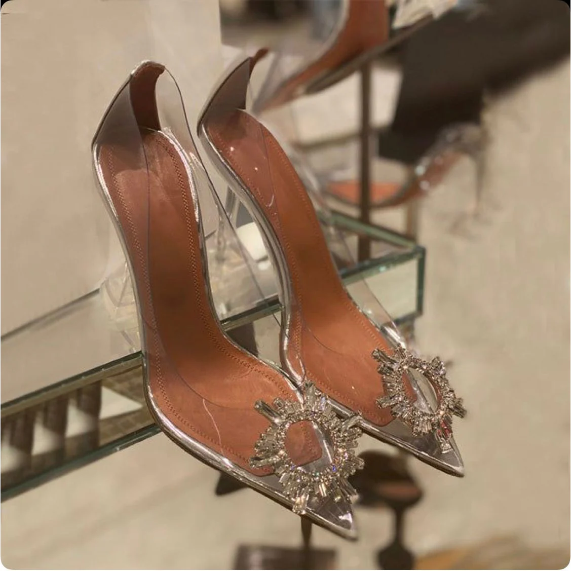 Transparent Rhinestone High Heels - Image 3