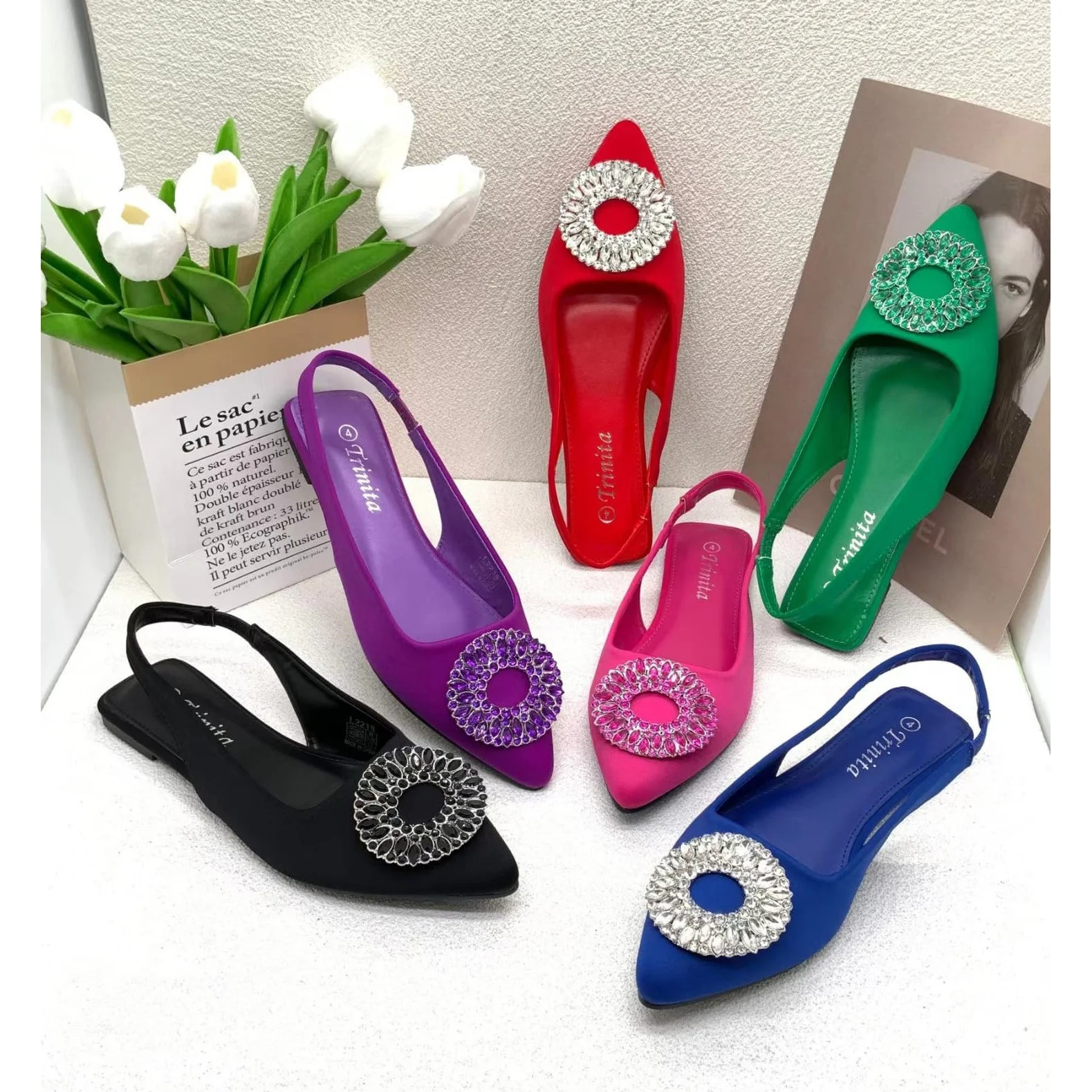 Slingback Flat Rhinestone Sandals - Image 11