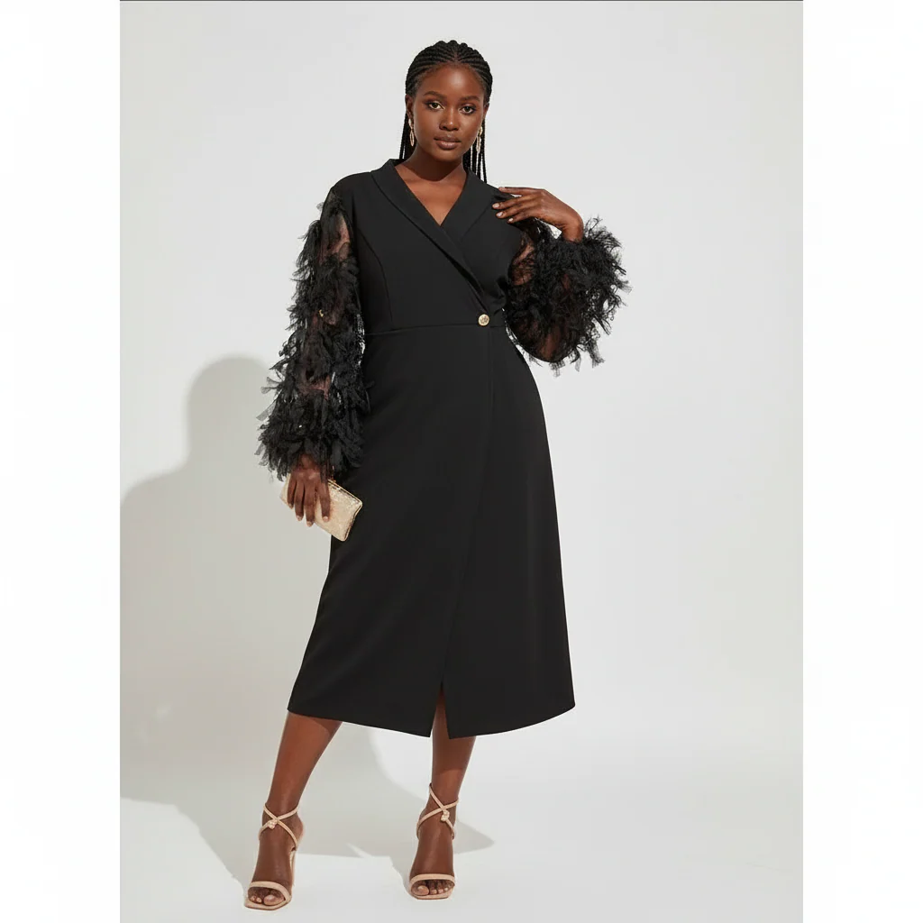 Lace Floral Sleeve Slit Dress