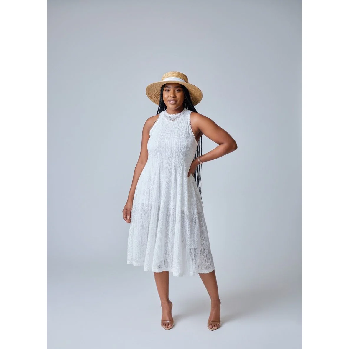 Lace Sleeveless Corset Pleated Midi Dress