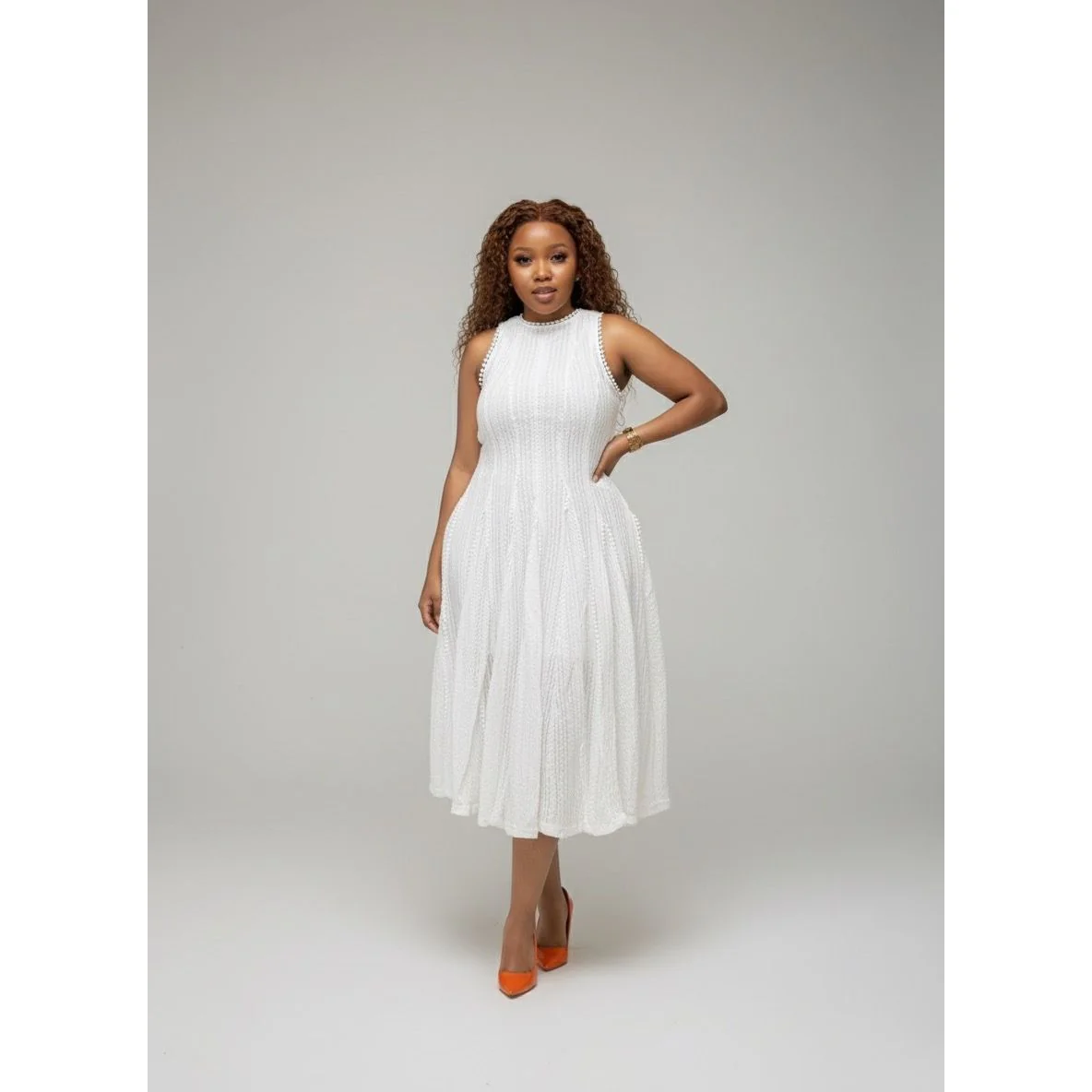 Lace Sleeveless Corset Pleated Midi Dress - Image 4