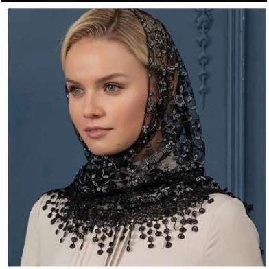 Lace Tassel Floral Triangle Scarf Wedding Headscarf Worship Scarf Shawl - Image 11
