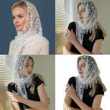 Lace Tassel Floral Triangle Scarf Wedding Headscarf Worship Scarf Shawl - Image 5