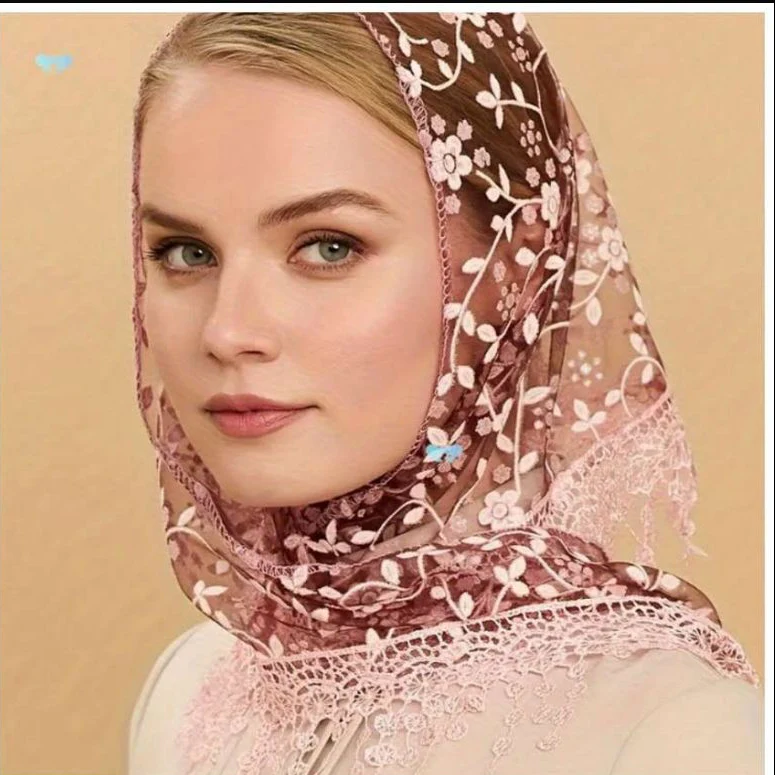 Lace Tassel Floral Triangle Scarf Wedding Headscarf Worship Scarf Shawl - Image 8
