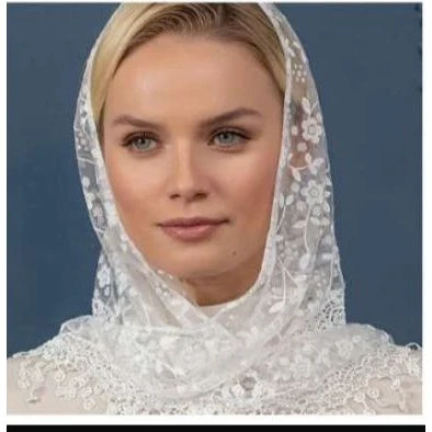 Lace Tassel Floral Triangle Scarf Wedding Headscarf Worship Scarf Shawl - Image 9