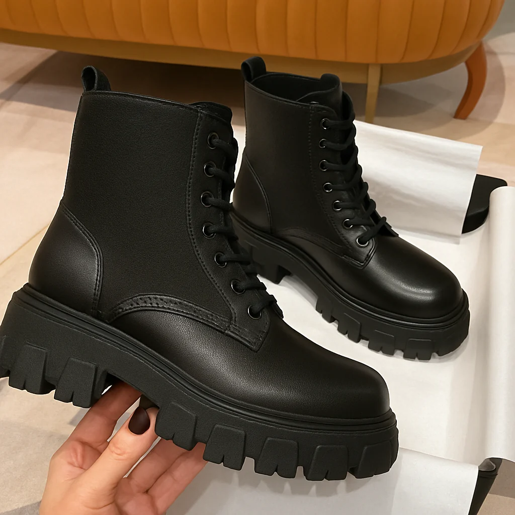 Lace up Chunky Heel Boots - Image 3