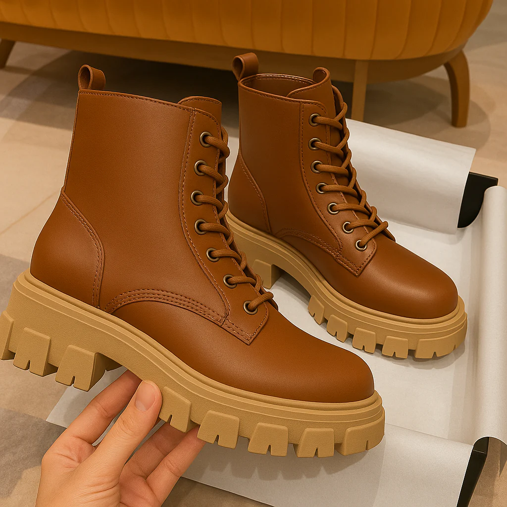 Lace up Chunky Heel Boots - Image 4