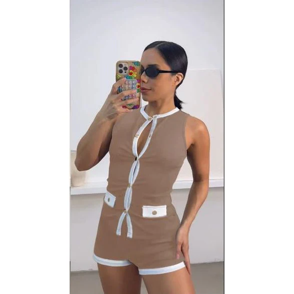Lace-Up Contrast Sleeveless Top and Shorts 2 Piece Set - Image 4
