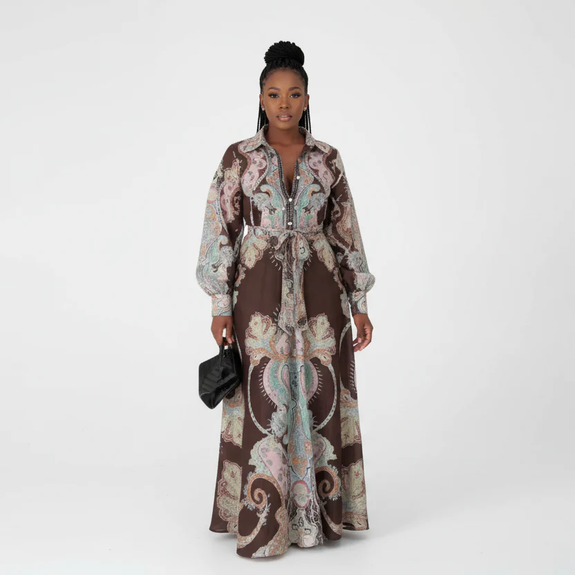Ladies Bohemian Printed Long Sleeve Dress