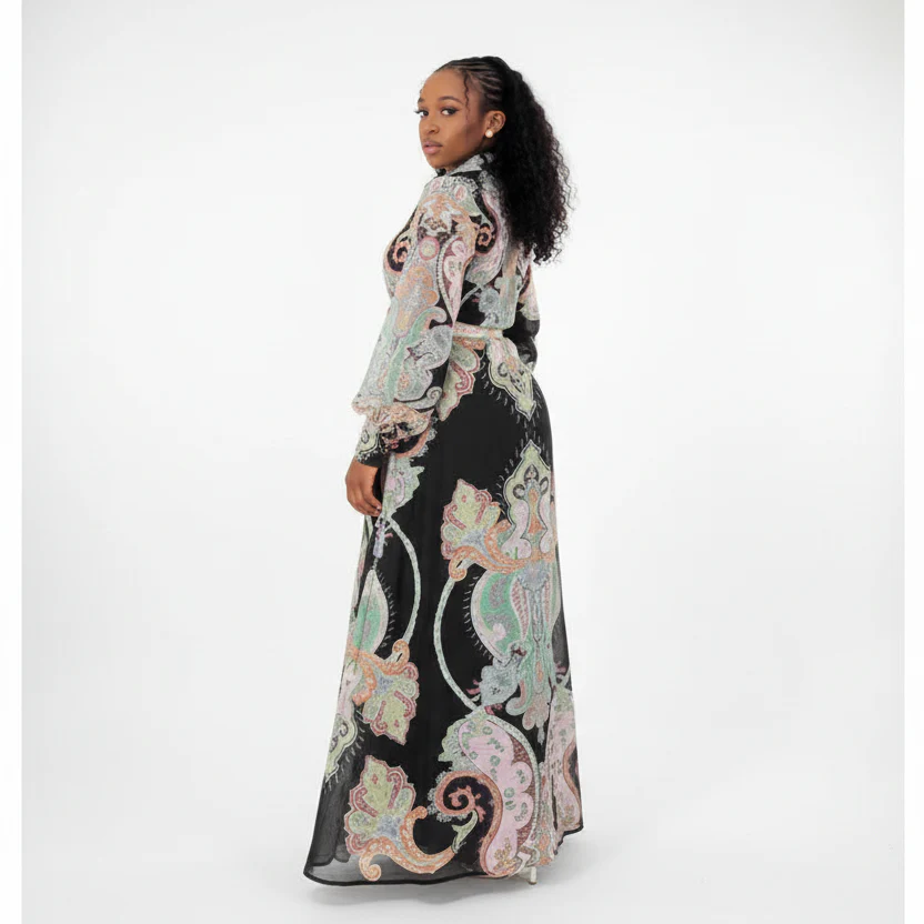 Ladies Bohemian Printed Long Sleeve Dress - Image 3