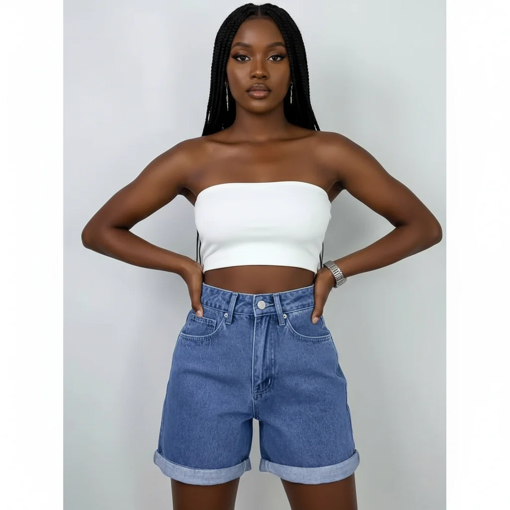 Ladies Denim Roll-Up Short Pants