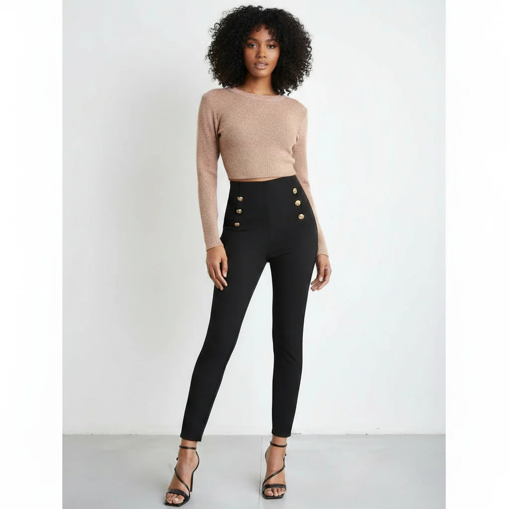 Ladies' Double Button Decorated Long Pants. - Image 2