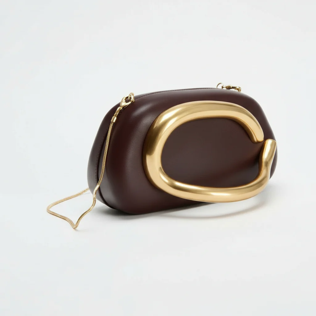 Ladie's Gold Metal Handle Clutch Bag - Image 4