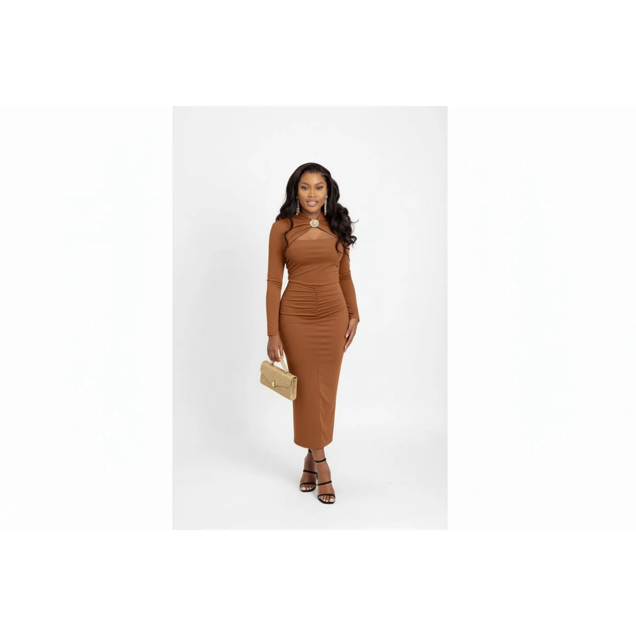 Ladies Mock Neck Bodycon Midi Dress - Image 4