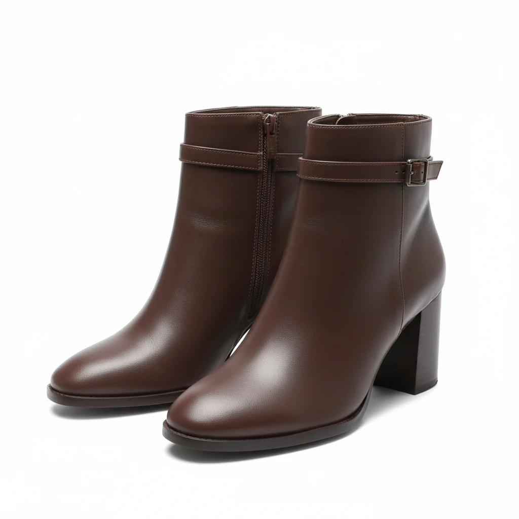 Ladies Round Toe Leather Block Heel Boots - Image 2