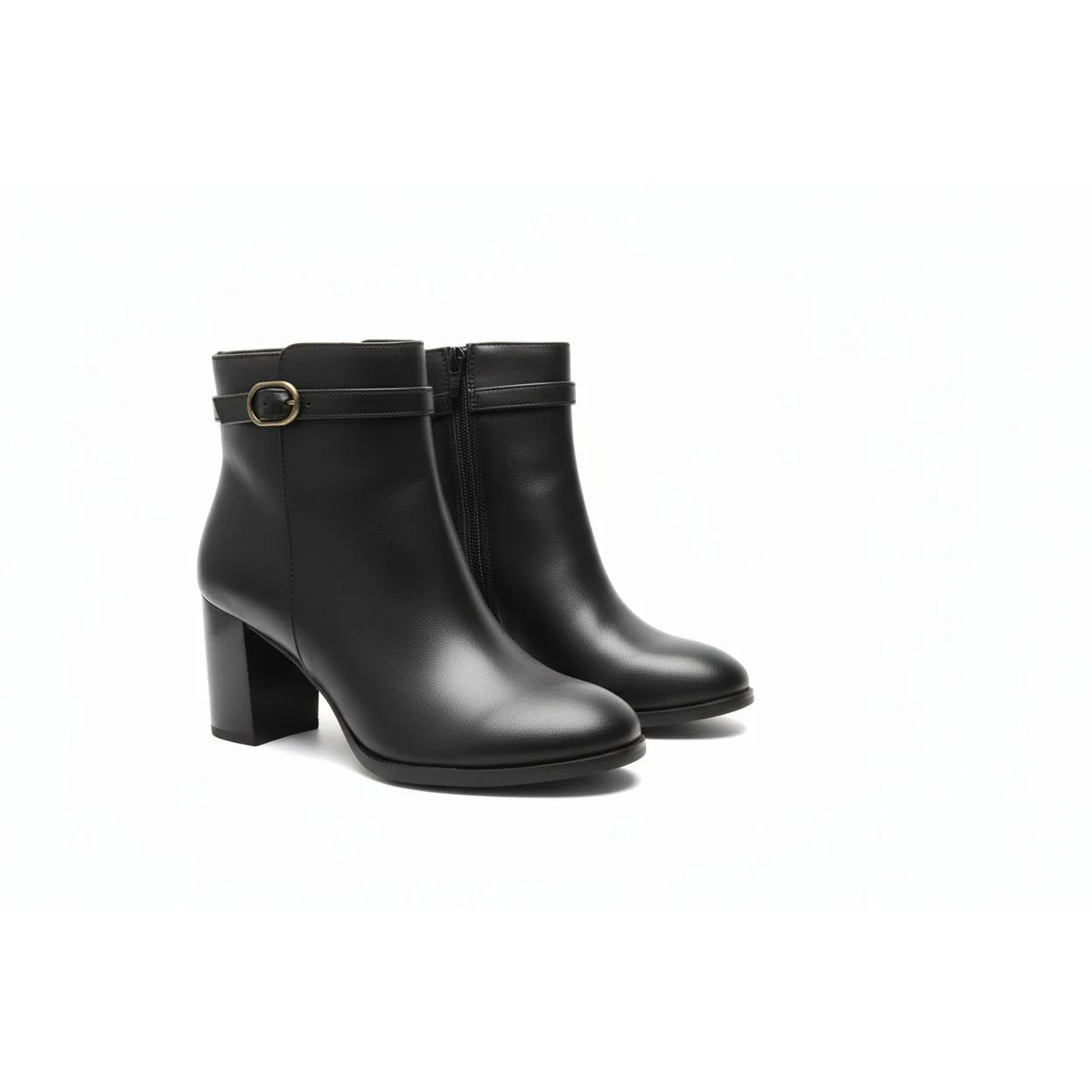 Ladies Round Toe Leather Block Heel Boots - Image 3