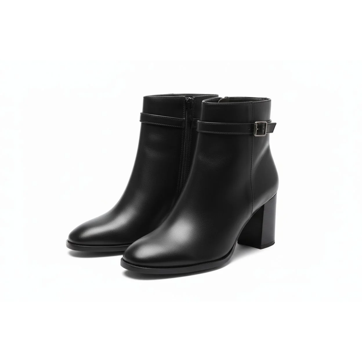 Ladies Round Toe Leather Block Heel Boots - Image 4
