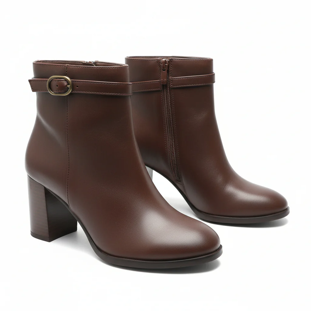 Ladies Round Toe Leather Block Heel Boots - Image 5