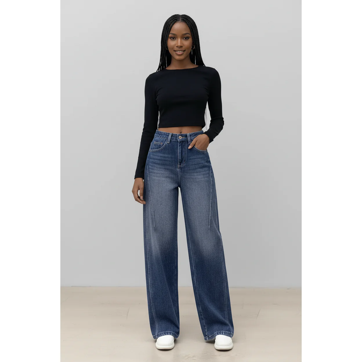 Ladies Straight Wide-Leg Denim Jeans - Image 2