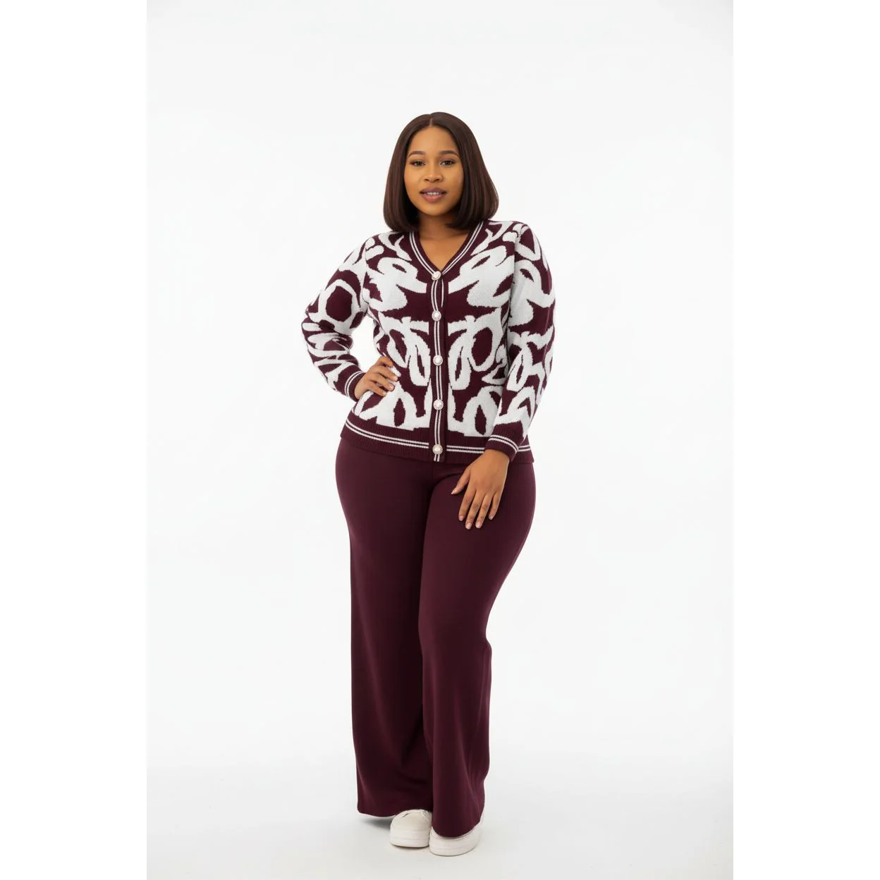 Ladies Two-Piece Cardigan & Wide Leg Pants - Image 2