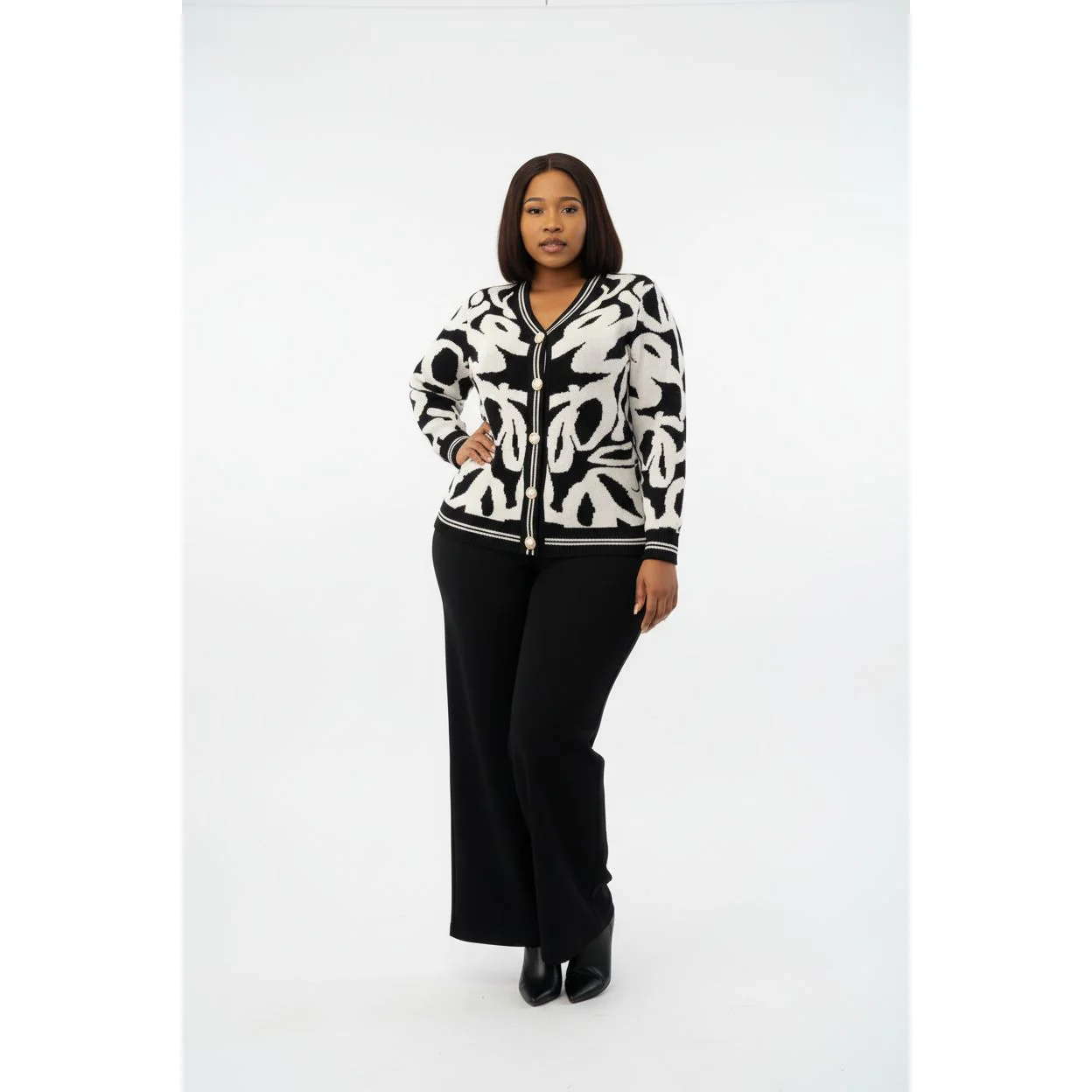 Ladies Two-Piece Cardigan & Wide Leg Pants - Image 4