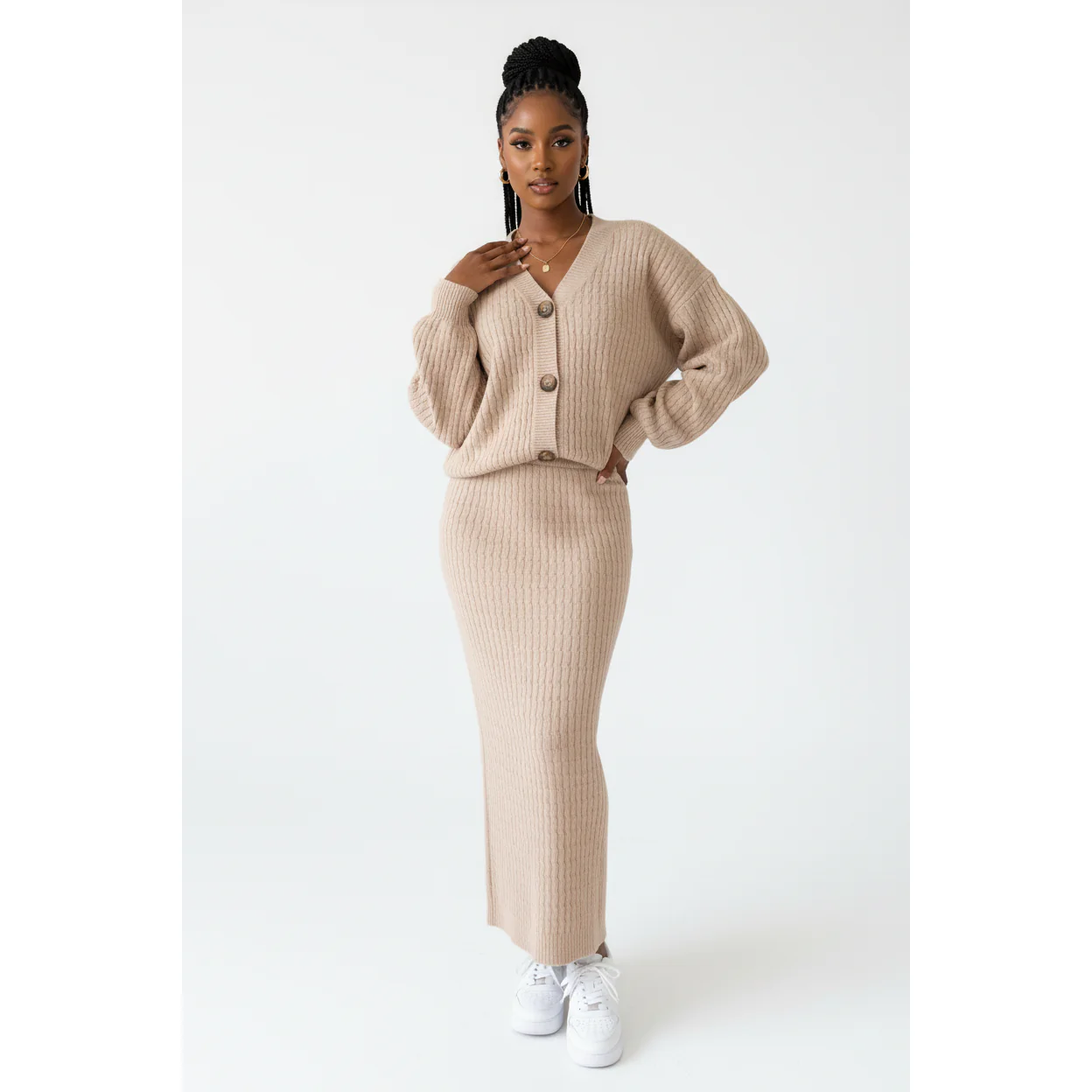 Ladies Two-Piece Knitted Sweater & Maxi Skirt Set - Image 4