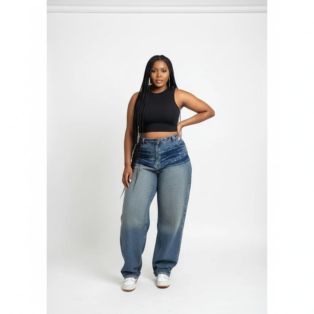 Ladies' Washed Loose Fit Straight Leg Jeans With Slanted Pocket - Image 2