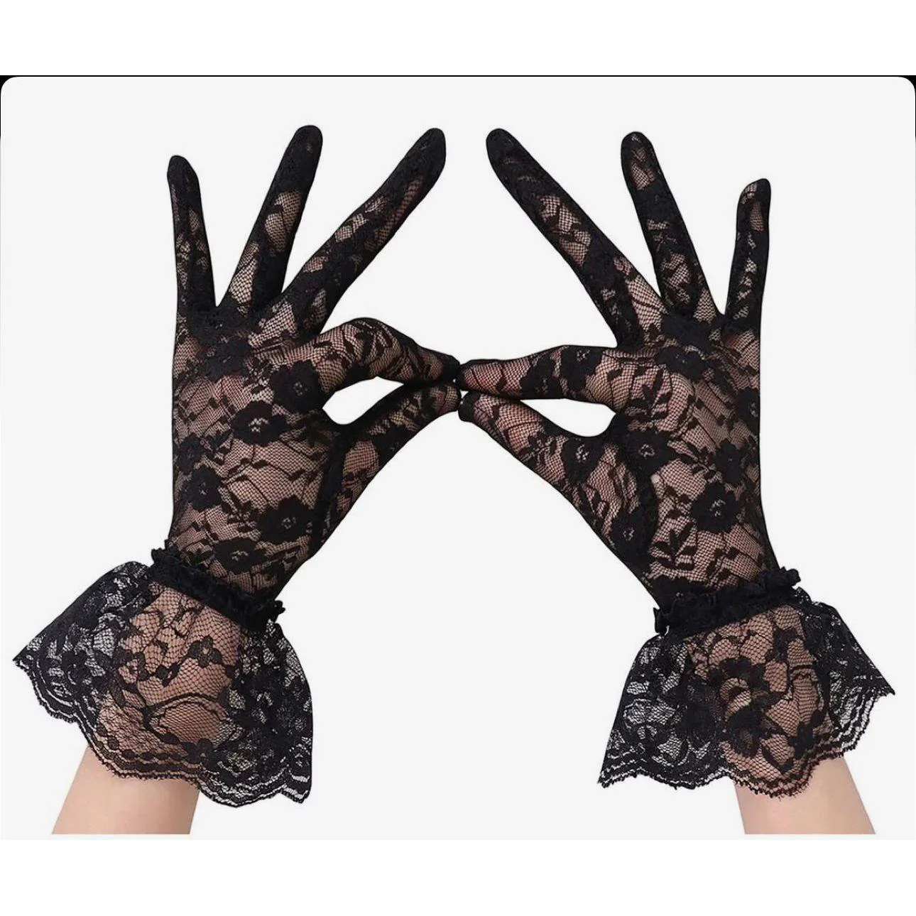 Lady Lace Floral Gloves Elegant Short for Wedding Halloween Cosplay Party. - Image 2