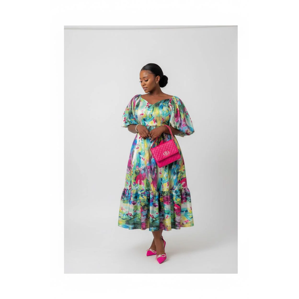 Lantern Short Sleeve Floral Maxi Dress - Image 2