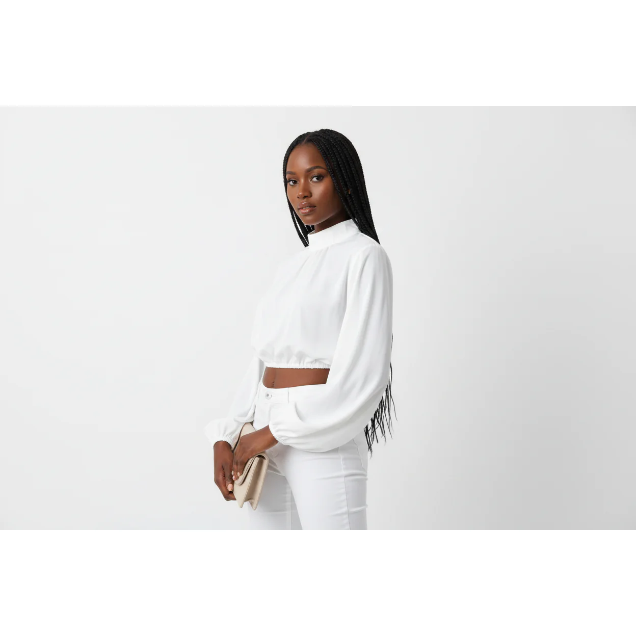 Lantern Sleeve Chic Crop Top - Image 3