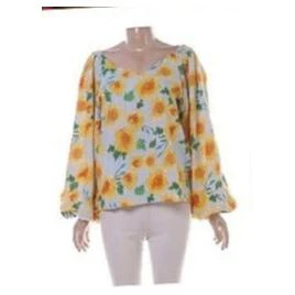 Lantern Sleeve Printing V Neck Floral Print Blouse - Image 3