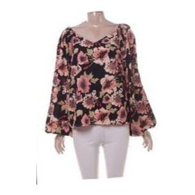 Lantern Sleeve Printing V Neck Floral Print Blouse - Image 5
