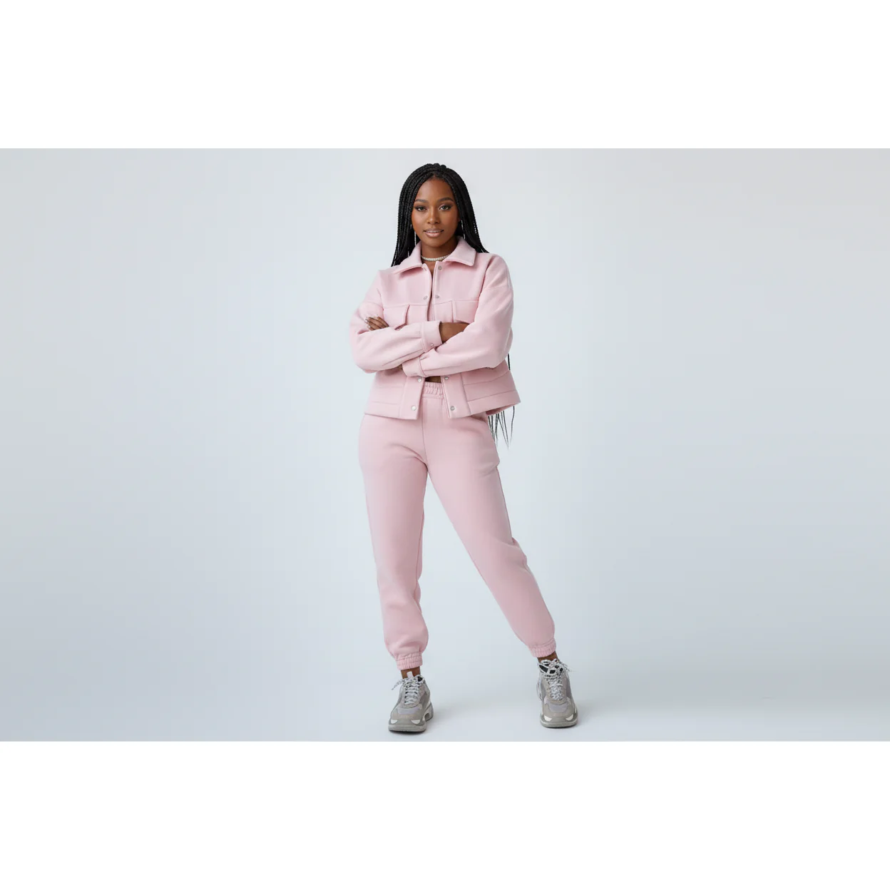 Lapel Long Sleeve Thick Jacket & Drawstring Pants Two Piece Set - Image 6