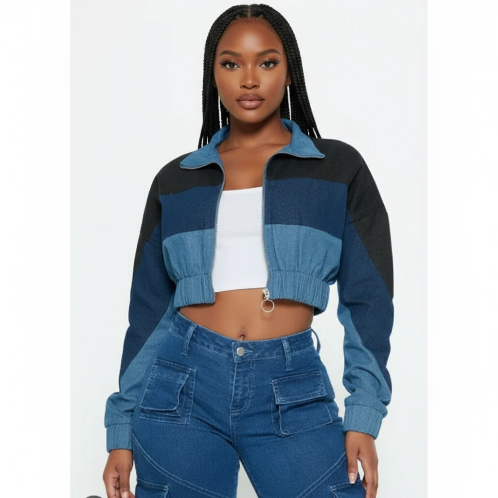 Lapel Zipper Sleeve Distressed Crop Denim Jean Jacket