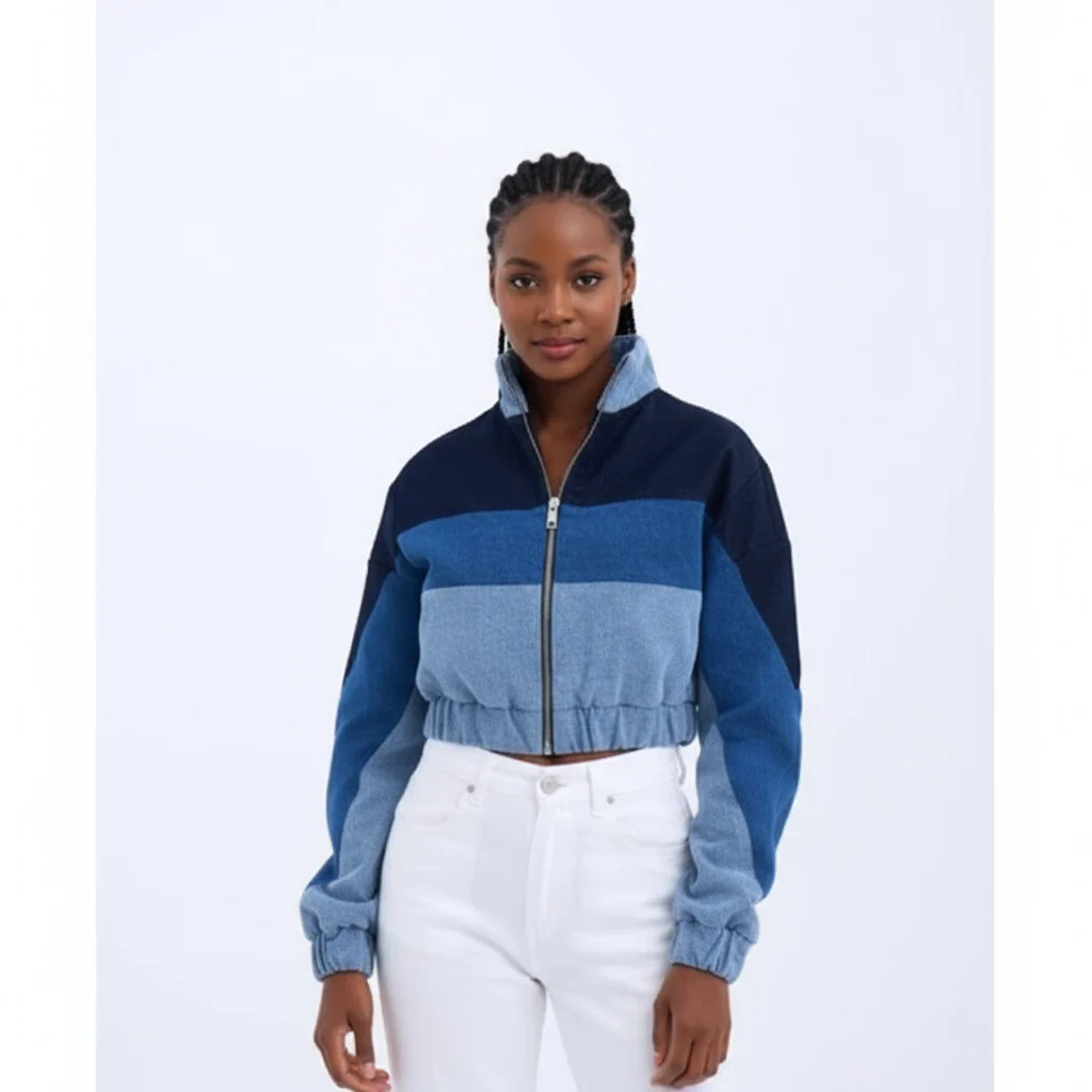 Lapel Zipper Sleeve Distressed Crop Denim Jean Jacket - Image 2